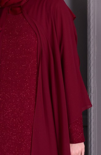 Claret Red Hijab Evening Dress 1054-04
