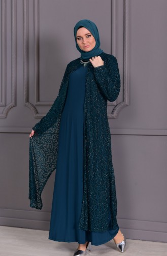 Emerald Green Hijab Evening Dress 1062-01