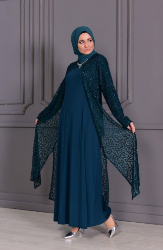 فستان سهرة وبمقاسات كبيرة1062-01 لون اخضر زمردي 1062-01