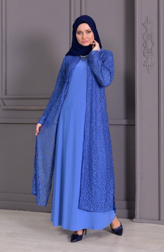 Robe de Soirée Grande Taille 1062-02 Bleu 1062-02