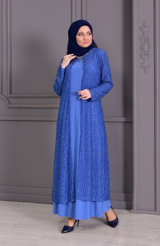 Plus Size Suite Evening Dress Elbise 1062-02 Blue 1062-02