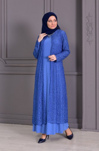 Robe de Soirée Grande Taille 1062-02 Bleu 1062-02