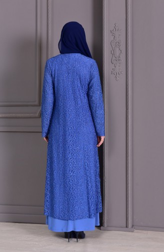 Büyük Beden Takım Görünümlü Abiye Elbise 1062-02 Mavi