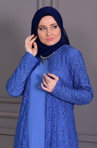 Robe de Soirée Grande Taille 1062-02 Bleu 1062-02