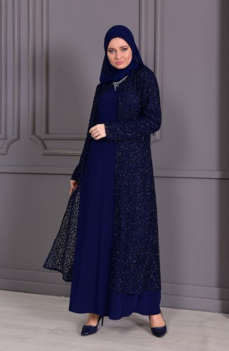 Big Size Suit Evening Dress Navy Blue 1066-02