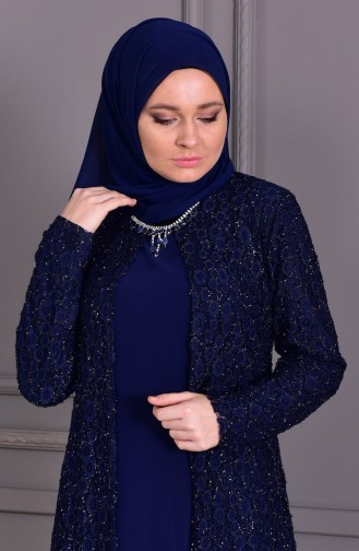 Navy Blue İslamitische Avondjurk 1062-03