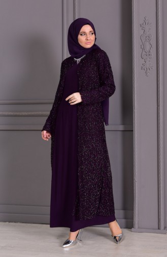 Purple Hijab Evening Dress 1062-04