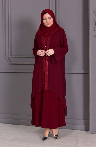 Robe de Soirée Deux Pieces Grande Taille 2412-02 Bordeaux 2412-02