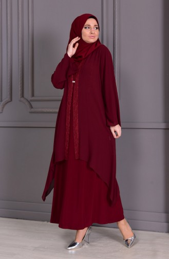 Robe de Soirée Deux Pieces Grande Taille 2412-02 Bordeaux 2412-02