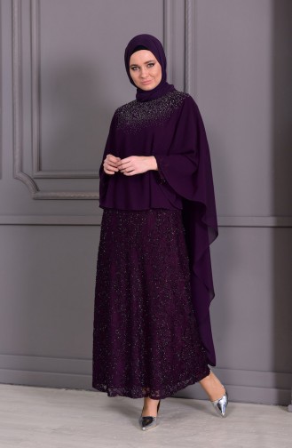 Purple Hijab Evening Dress 4022-02