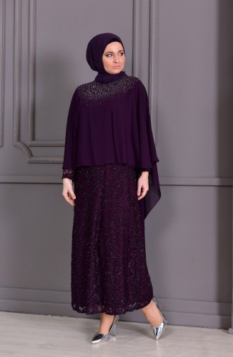 Large Size Stone Printed Evening Dress 4022-02 Purple 4022-02