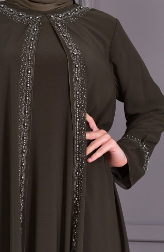 METEX Large Size Pearls Evening Dress 1046-02 Khaki 1046-02