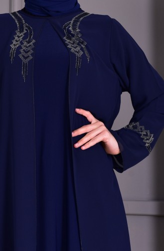 Navy Blue Hijab Evening Dress 1101-02