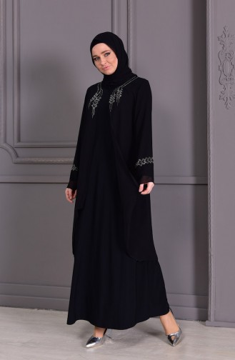ميتيكس فستان سهرة بتصميم مُطبع بأحجار لامعة و بمقاسات كبيرة 1101-07 لون أسود 1101-07