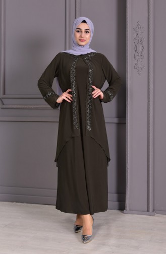 Khaki İslamitische Avondjurk 1102-03