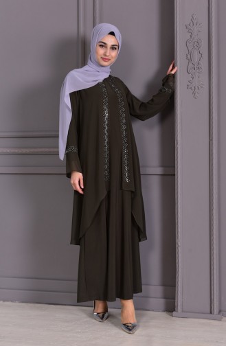 Khaki Hijab-Abendkleider 1102-03