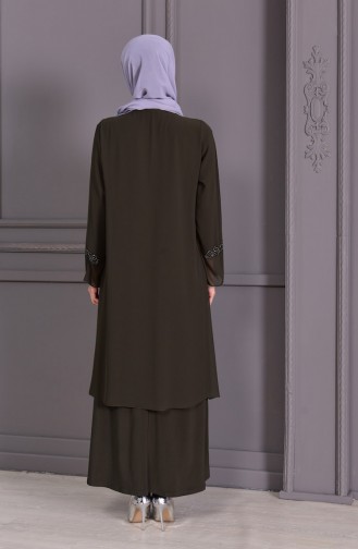 Khaki Hijab Evening Dress 1102-03
