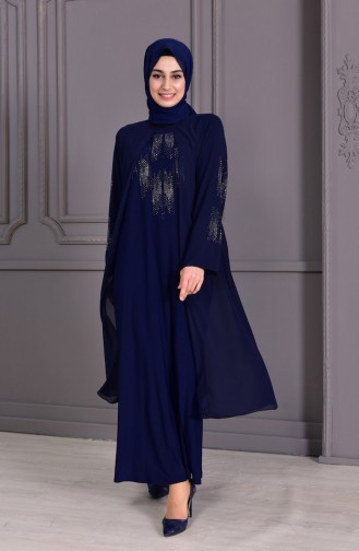 METEX Large Size Suit Looking Evening Dress 1104-02 Navy Blue 1104-02