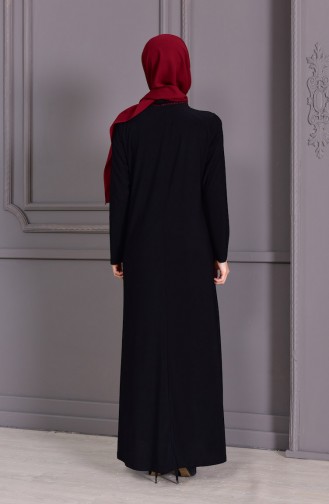 Büyük Beden Kolye Detaylı Simli Abiye Elbise 1116-03 Siyah Bordo 1116-03