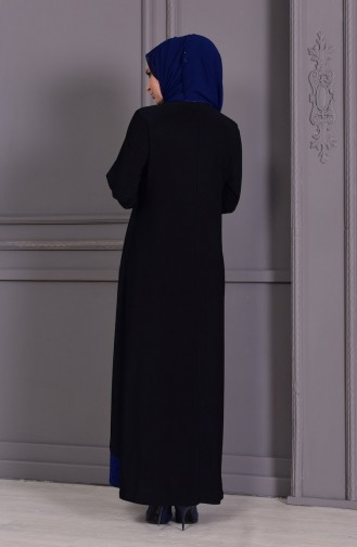 Büyük Beden Kolye Detaylı Simli Abiye Elbise 1116-04 Siyah Lacivert
