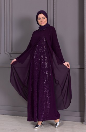 Dark Plum Hijab Evening Dress 1117-01