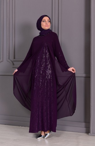 Dark Plum Hijab Evening Dress 1117-01