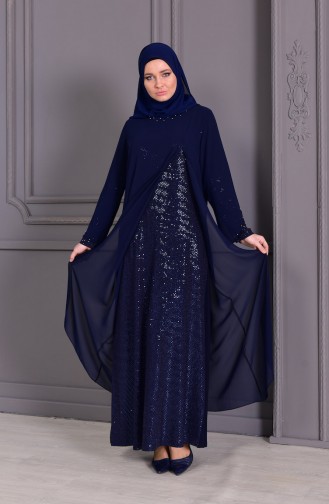 Dunkelblau Hijab-Abendkleider 1117-02