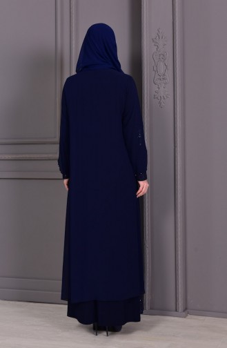 Navy Blue Hijab Evening Dress 1117-02