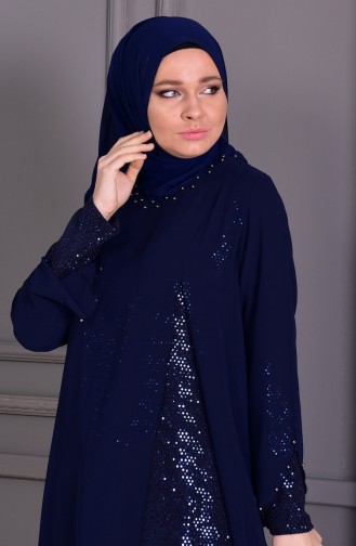 Navy Blue Hijab Evening Dress 1117-02