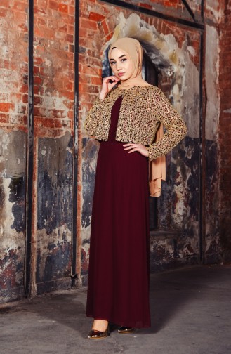 Sequin Jacketed Evening Dress 3707-02 Bordeaux 3707-02