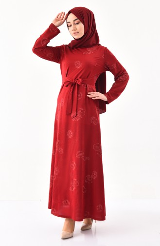 Bağcıklı Simli Elbise 1125-01 Bordo