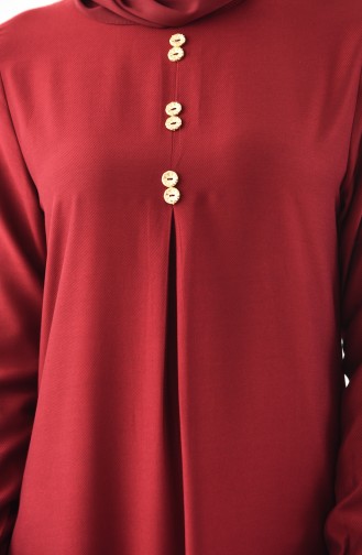 Düğme Detaylı Elbise 9292-01 Bordo