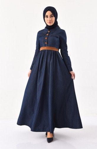Navy Blue Hijab Dress 8870A-02
