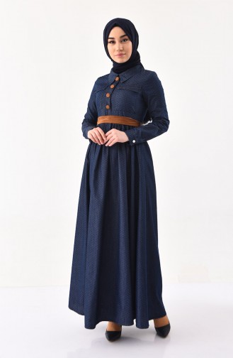 Navy Blue Hijab Dress 8870A-02
