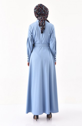 فستان بتصميم حزام للخصر 2023-03 لون أزرق فاتح 2023-03