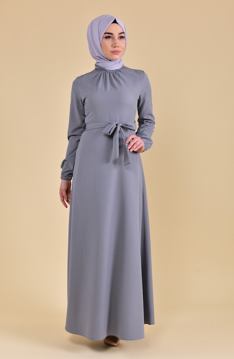Collar Pleated Dress 8166-09 dark Gray 8166-09 | Sefamerve
