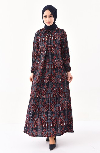 Printed A Pleat Dress 4076-04 Navy Blue Red 4076-04