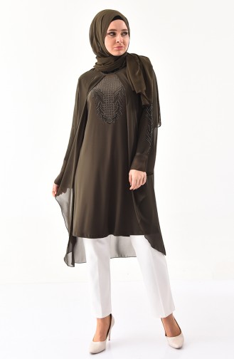 METEX Large Size Stone Printed Tunic 1107-02 Khaki 1107-02