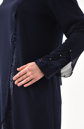 Large Size Sequins Detailed Tunic 1118-01 Navy Blue 1118-01