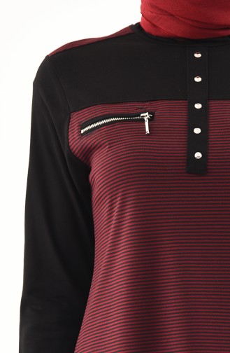 Zipper Detailed Cotton Tunic  4757-01 Black Claret Red 4757-01