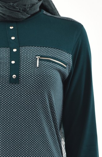 Zipper Detailed Cotton Tunic 4757A-03 Emerald Green 4757A-03