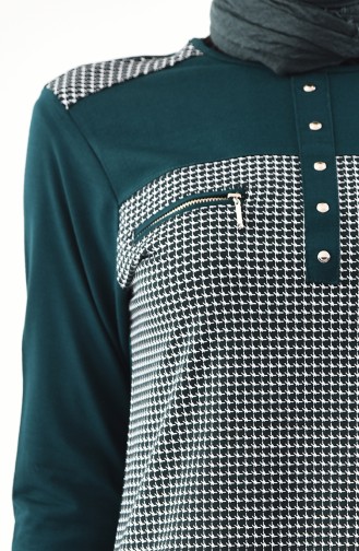 Zipper Detailed Cotton Tunic 4757B-04 Emerald Green 4757B-04