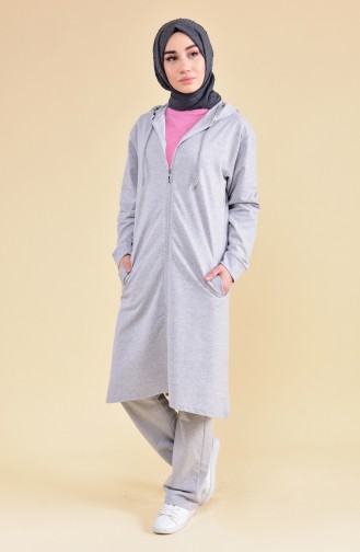 Zippered Hooded Tracksuit 18134-01 Gray Pink 18134-01
