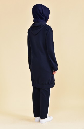 Hooded Tracksuit Suit 18039-04 Navy Blue Ecru 18039-04