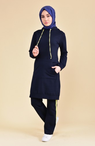 Hooded Tracksuit Suit 18039-05 Dark Blue Yellow 18039-05