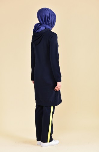 Hooded Tracksuit Suit 18039-05 Dark Blue Yellow 18039-05