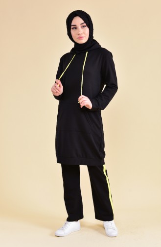 Hooded Tracksuit Suit 18039-02 Black Yellow 18039-02