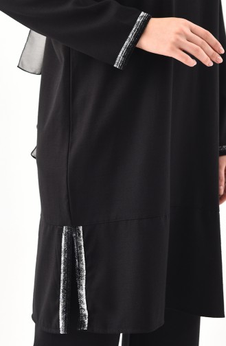 Silvery Striped Tunic Pants Binary Suit 3301-04 Black 3301-04