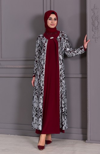 Weinrot Hijab-Abendkleider 7000-01