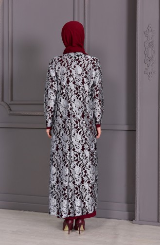 Claret Red Hijab Evening Dress 7000-01